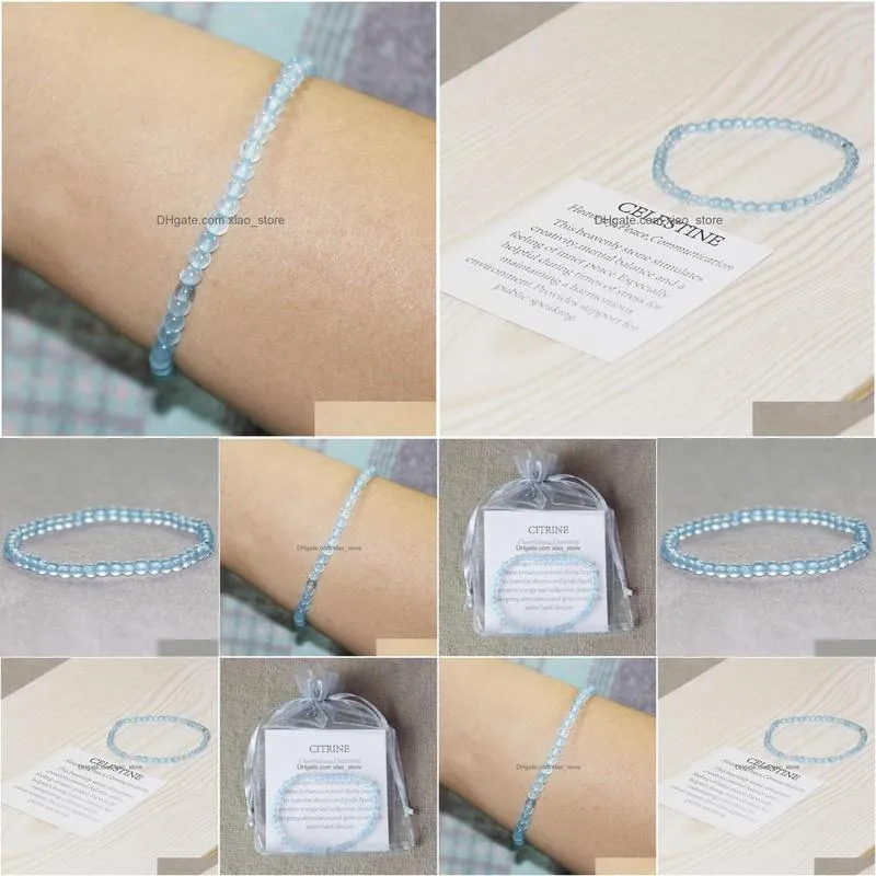 mg0034 wholesale natural a grade celestine bracelet 4 mm mini gemstone yoga mala bracelet women`s energy balance jewelry
