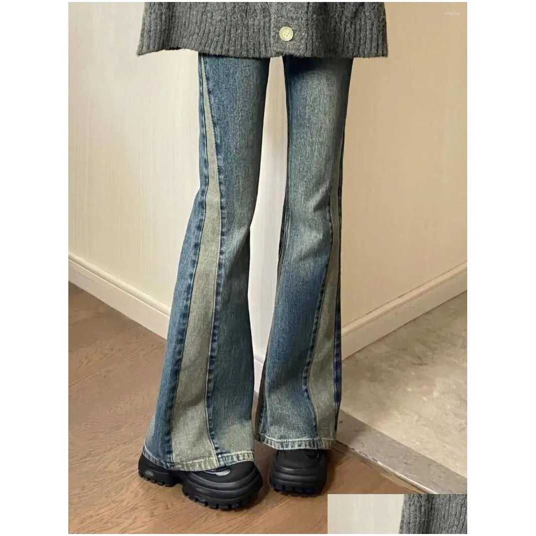 Women`s Jeans Patchwork High Waist Slim Flare Lady Spring Summer Streetwear Skinny Boot Cut