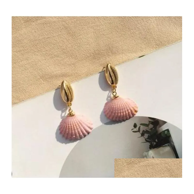 NEW Handmade Shell Dangle Earrings Bohemian Gold Irregular Seashell Conch Earring for Women Girl Lady Beach Holiday Jewelry Gift