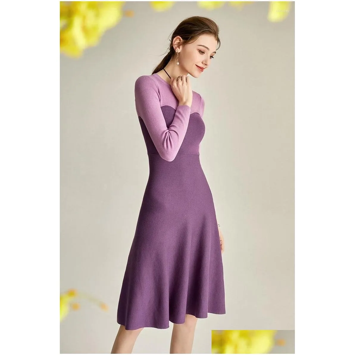 Casual Dresses ZALady-Knitted Midi Dress For Women O-Neck Long Sleeve Slim Elegant Office Female Robe Autumn Spring