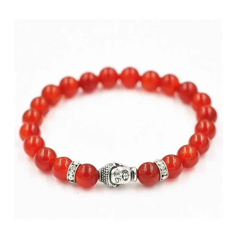 New 10 pcs/lot Men`s Beaded Buddha Bracelet, Turquoise, Black Onyx, Red Dragon Veins Agate, Tiger Eye Semi Precious stone Jewerly Free