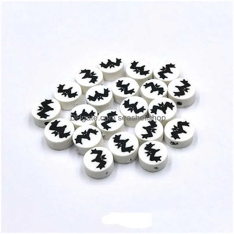 1000pcs/lot 10mm Polymer Clay Beads Halloween Theme Printing For Jewelry Making DIY Bracelet Necklace Accpet Customized