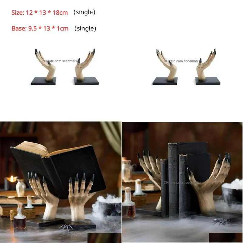 decorative objects figurines style modern terror witchy hand book stand statue halloween demon witchs hand bookshelf resin ornaments room decor