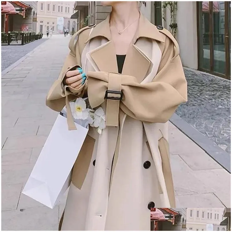 Women`s Trench Coats Fashion Double-Breasted Windbreaker Women Long Spring And Autumn 2024 High-Grade Contrast Stitching Knee-Length