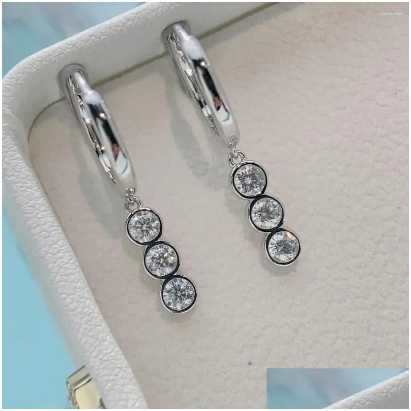 Stud Earrings Solid 14K White Gold AU585 Platinum PT950 Tassel Design Buckle Women Moissanite Fashion