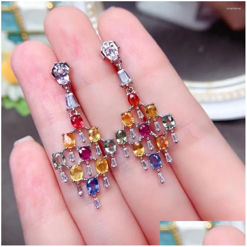 Dangle Earrings MeiBaPJ Luxurious Natural Colorful Sapphire Drop Real 925 Sterling Silver Fine Charm Wedding Jewelry For Women