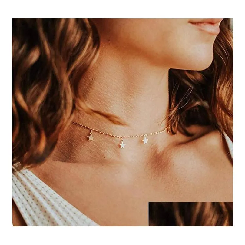 Star Choker Necklace Silver Gold Pentagram Necklaces Chokers Collars Chain Women Fashion hip hop jewelry