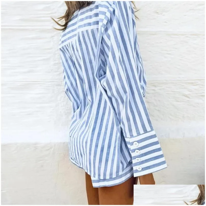 Women`s Tracksuits Spring Summer Long Sleeved Single Breasted Shirt Suit Casual Beach Shorts Outfits Simple Striped Printed 2 Piece