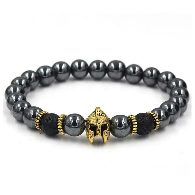 Black Hematite Beaded Strands Stone Lava Rock Bracelets Alloy Gold Plated Silver Skull  Owl For Women Men Bracelet