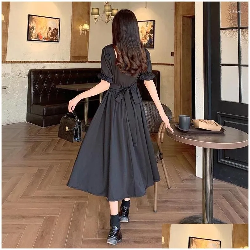 Party Dresses Black Evening Dress Women`s Summer Retro Puff Sleeve Female Fashion Slim Korean Diamond Bohemian Long 4XL