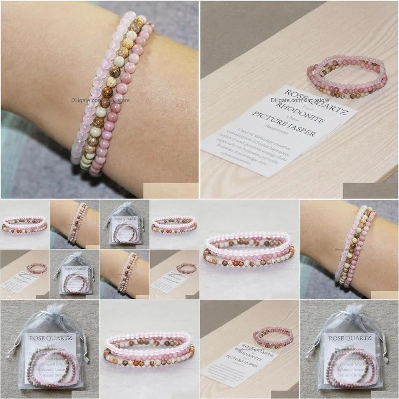 mg0052 wholesale rose quartz rhodonite bracelet set picture jasper bracelet 4 mm mini gemstone yoga mala jewelry