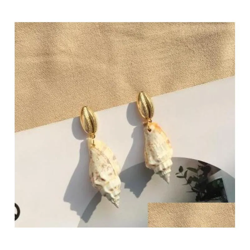 NEW Handmade Shell Dangle Earrings Bohemian Gold Irregular Seashell Conch Earring for Women Girl Lady Beach Holiday Jewelry Gift