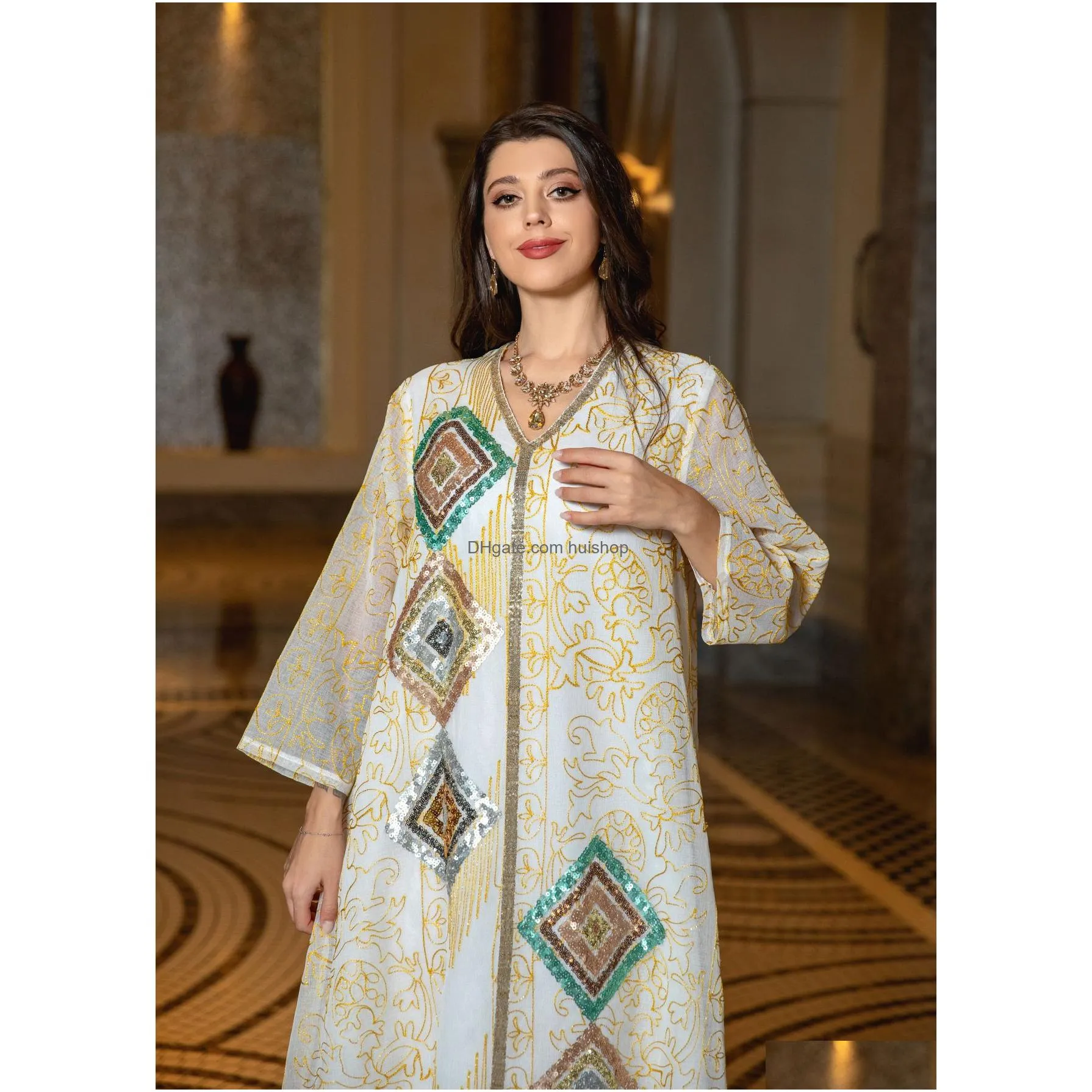 jalabiya middle eastern robe muslim mesh embroidered sequins beaded evening dresses dubai abaya temperament turkish long dress 2024 