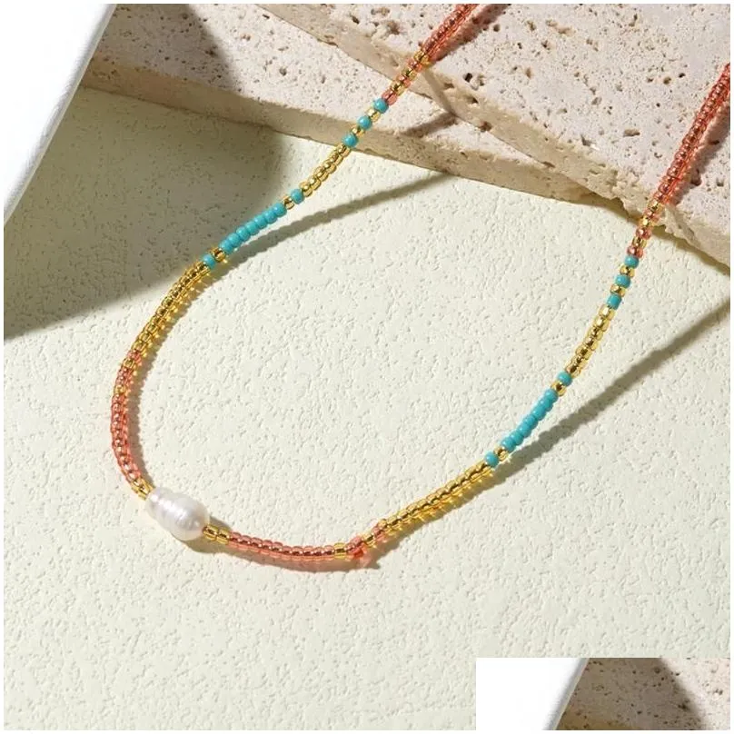 Chains Go2boho Natural Freshwater Pearl Chain Handmade Multi Color Beaded Necklaces For Women Girls Surfer Beach 2024 Trendy