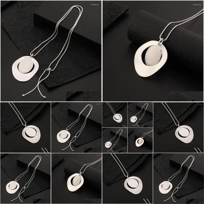 Pendant Necklaces Korean Fashion & Pendants Silver Color Round Long Necklace Jewelry Chains Suspension Trending Products In