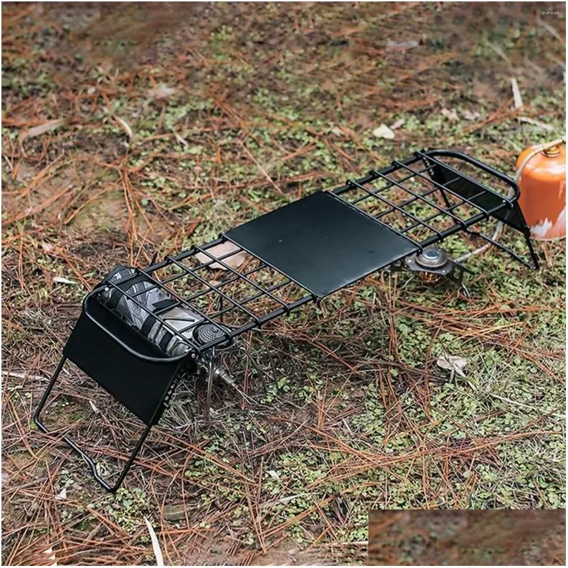 Camp Furniture Camping Cooking Grate Heavy Duty Foldable Height Adjustable Retractable Folding Campfire Grill For BBQ Outdoor Picnic