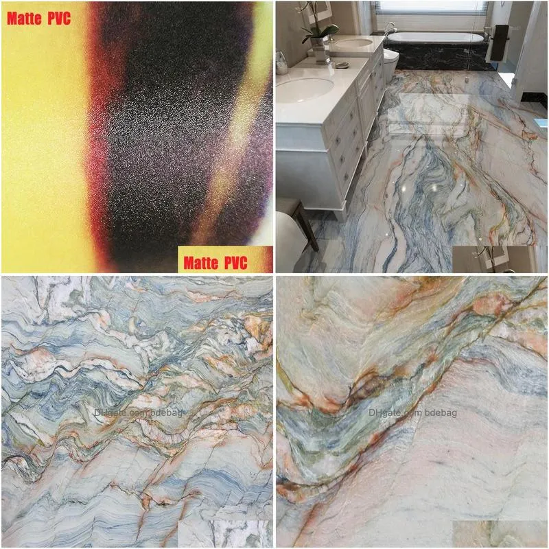 Wallpapers Pvc Self-Adhesive Waterproof Wallpaper 3D Marble Floor Tiles Murals Bathroom Non-Slip Wall Paper Flooring Home Decor Drop Dhipd