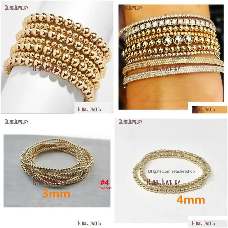 Bracelets Dainty Bracelet Gold Filled Stack Electroplating Minimalist Bead Ball Beaded Shiny Metal Stretch Bracelet BM27782