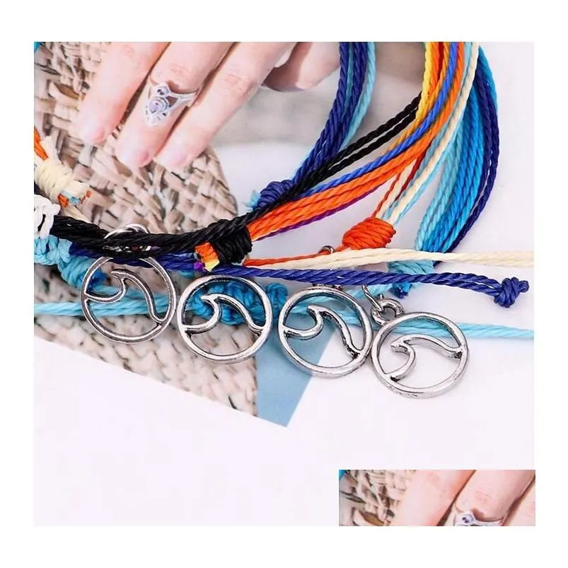 NEW Wax String Woven Bracelets Multilayer Woven Friendship Bracelet Wave Charm Adjustable Braided Bracelet for Women Girls Epacket