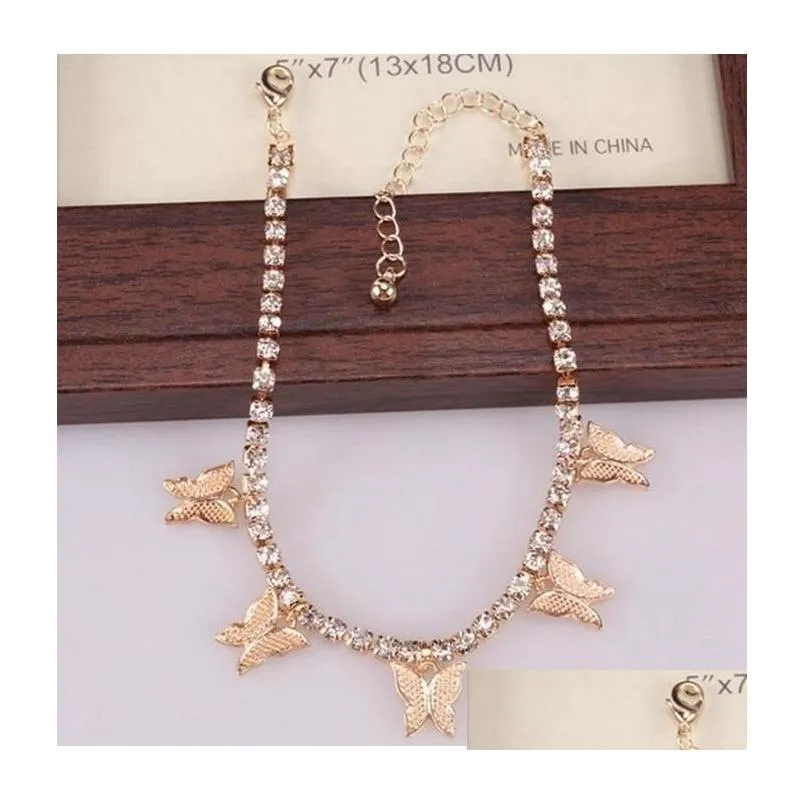 Creative Rhinestone Small Butterfly Anklets Simple Temperament Claw Chain Tassel Foot Ornaments Stylish Beach Ornament Anklet for