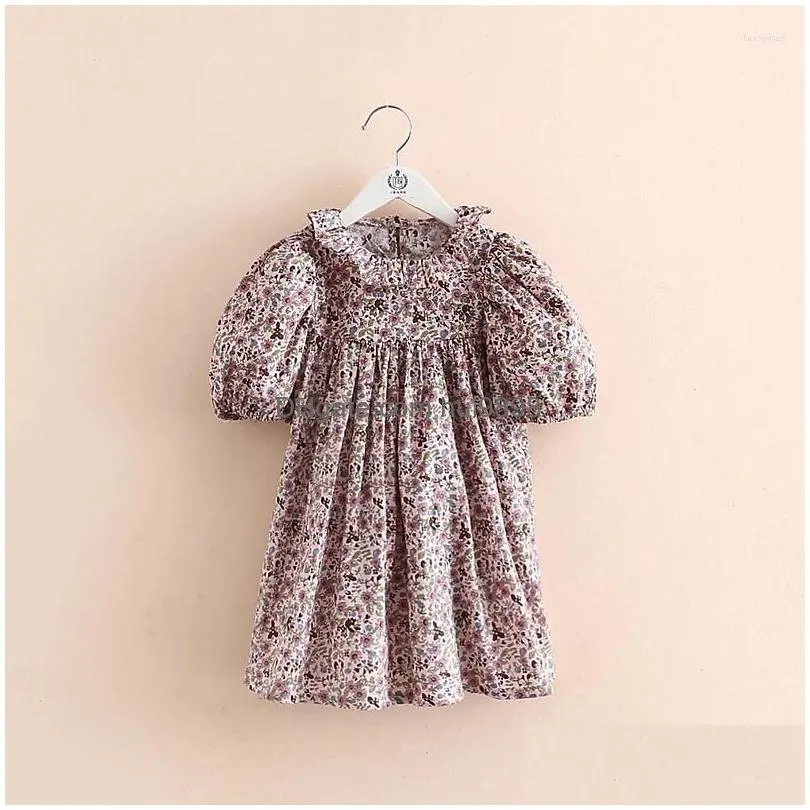 girl dresses 2024 summer girls fashion 2-12 years children clothing baby cotton loose short sleeve floral flower tops for kids