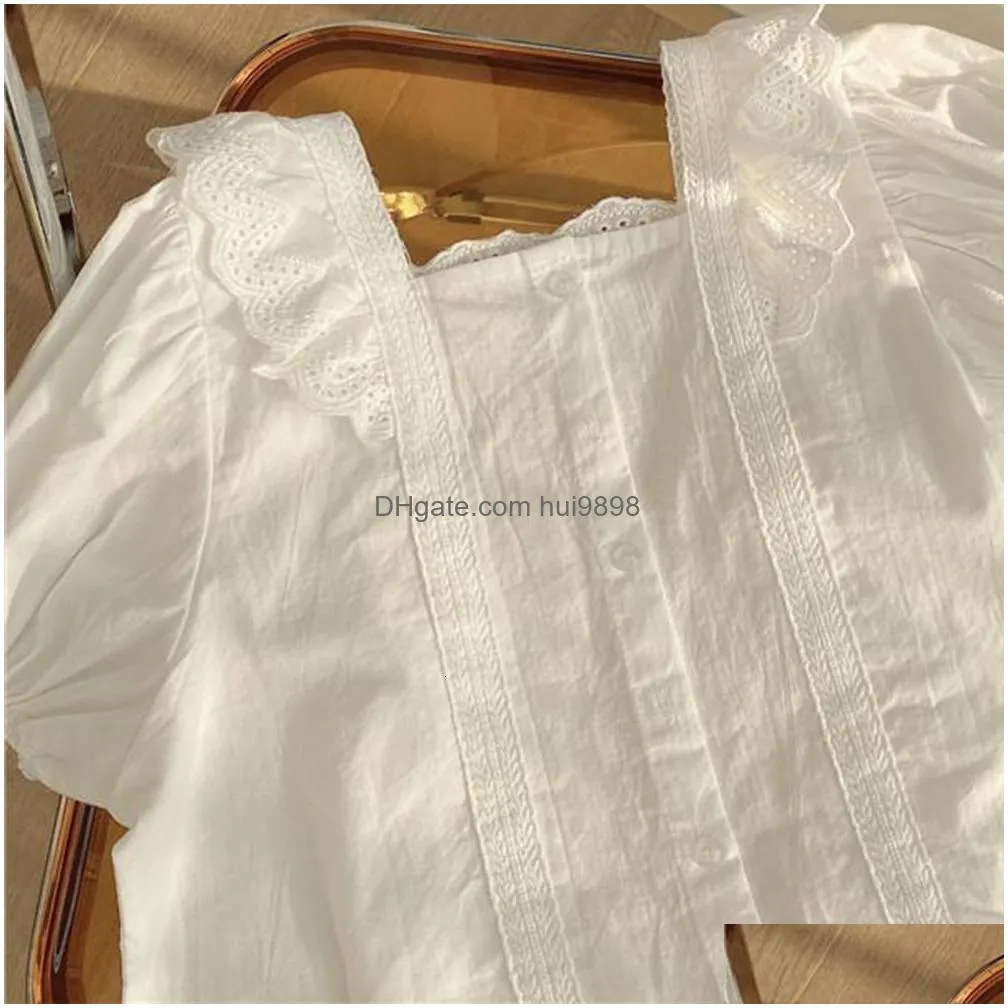 clothing sets bear leader girls suit summer korean sweet lace hollow shirt fake two denim shorts kids clothes 230630