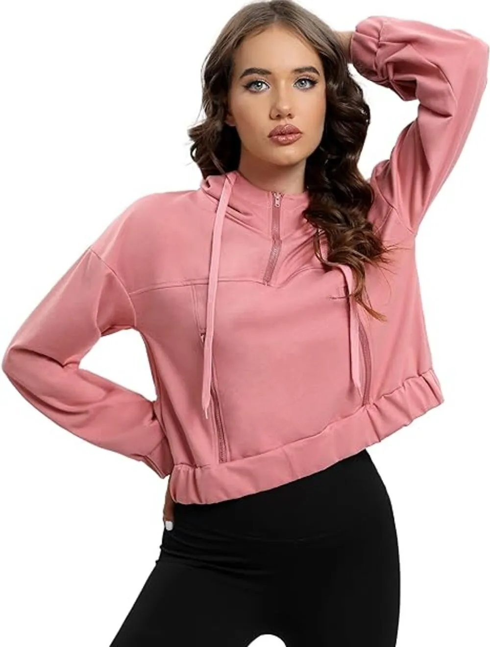 Womens Half Zip Cropped Hoodies Quarter Zip Up Pullover Sweatshirts Casual Fall Clothes Outfits Sweater for Women