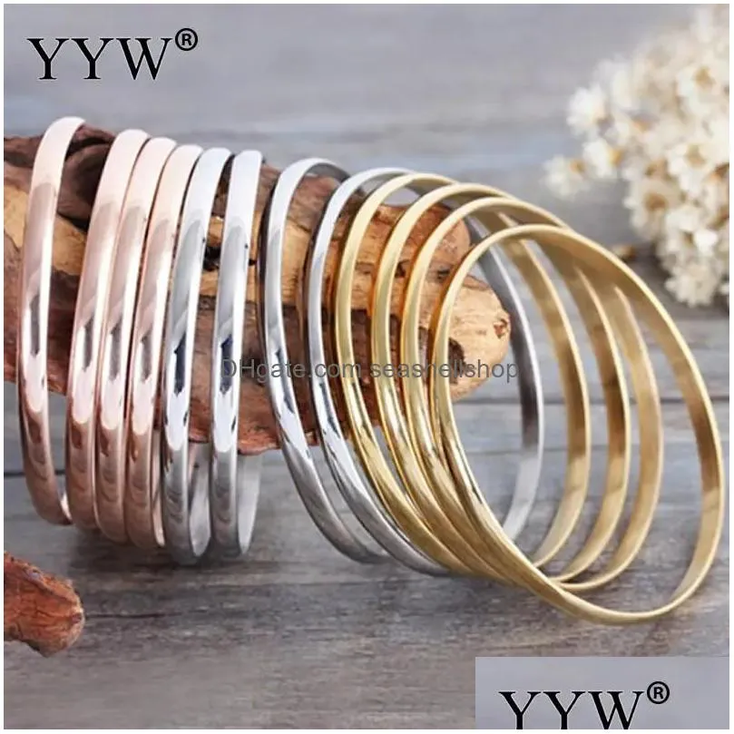 Bangle 12pcs/lot Roman Style Stainless Steel Bangle Gold Rose Gold Color Charm Bracelets for Women Wide Bangles Bracelets Women
