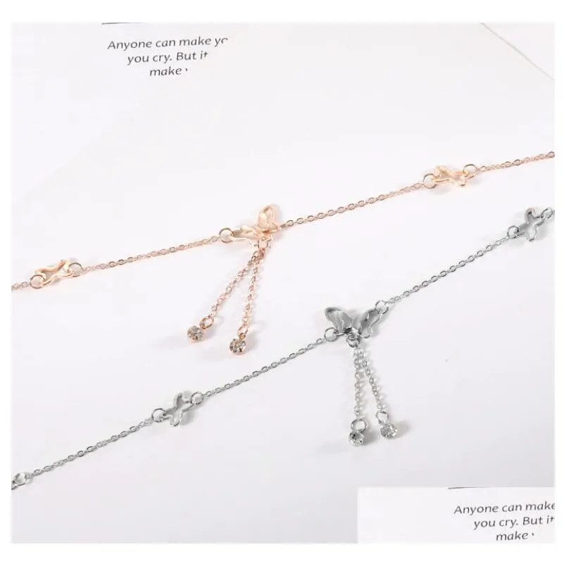 HOT Temperament butterfly single drill tassel anklets for girl women korean fashion accessories wholesale