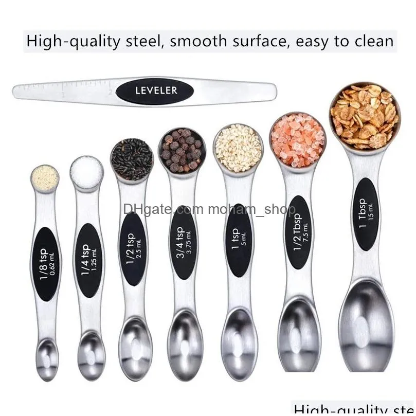 baking tools stainless steel double-headed measuring spoon 8-piece set of seasoning spoon scale metering magnetic absorption nano spoons