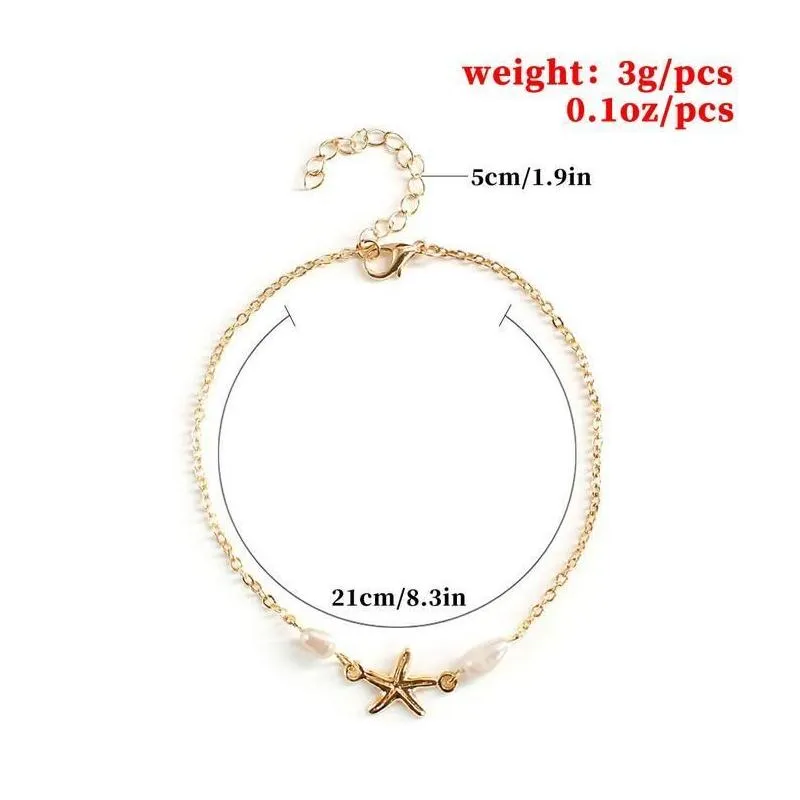 Punk Ankle Bracelets Girls Women Gold Silver Tone Starfish Pearl Anklet Chain Foot Chains Yoga Dancing Anklets