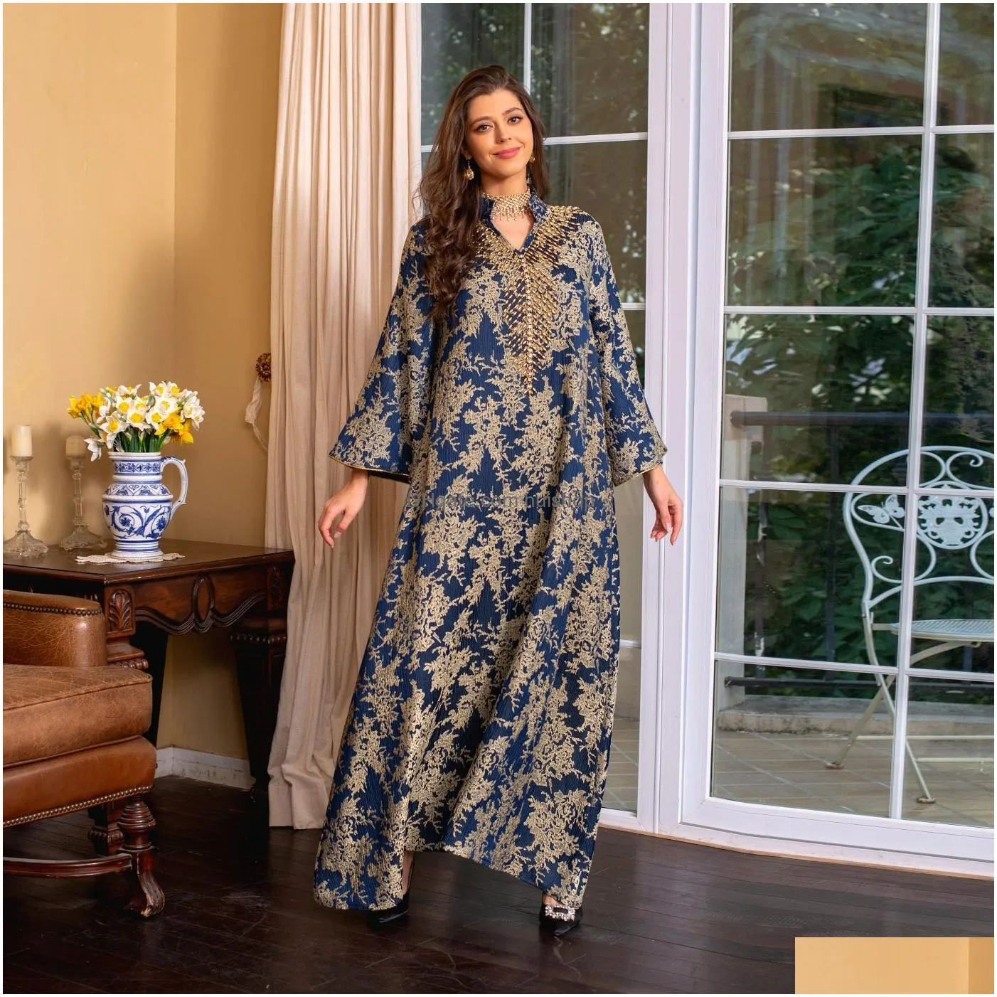 muslim evening gown jacquard embroidery dress beading fashion kaftan arabian dubai abaya vestidos musulmanes bayan modest dress for