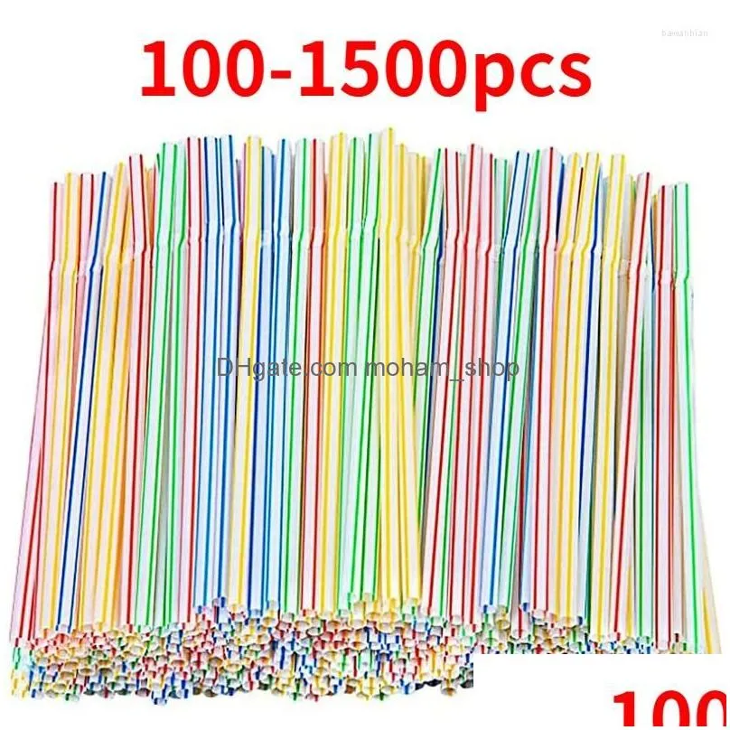 disposable cups straws 100/600/1500pcs 21cm colorful plastic curved drinking wedding birthday party bar kitchen drink accessories