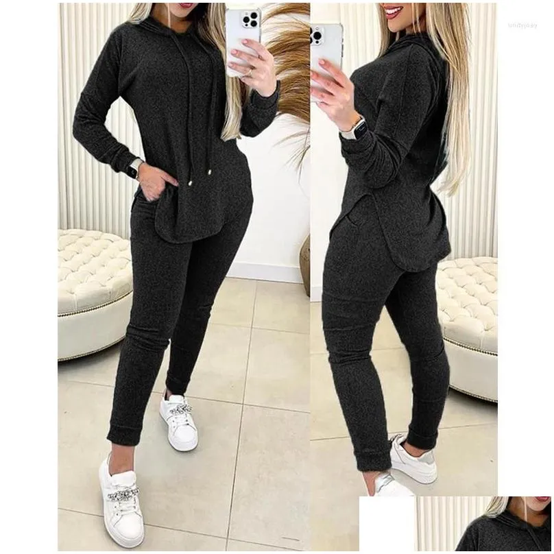 Women`s Two Piece Pants Y2K INS Clothes Long Sleeve Hooded Sweatshirt Top Bodycon Set Autumn Women Tracksuit Sport Fitness Outfits