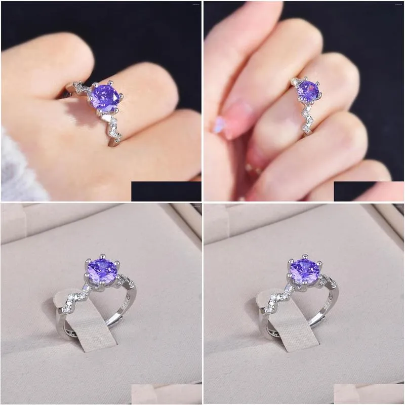 Cluster Rings Live Drainage Explosive Moissanite Open Ring Eight Hearts And Arrows Purple High Carbon Diamond Mouth Female