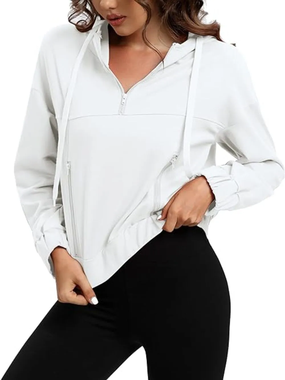 Womens Half Zip Cropped Hoodies Quarter Zip Up Pullover Sweatshirts Casual Fall Clothes Outfits Sweater for Women