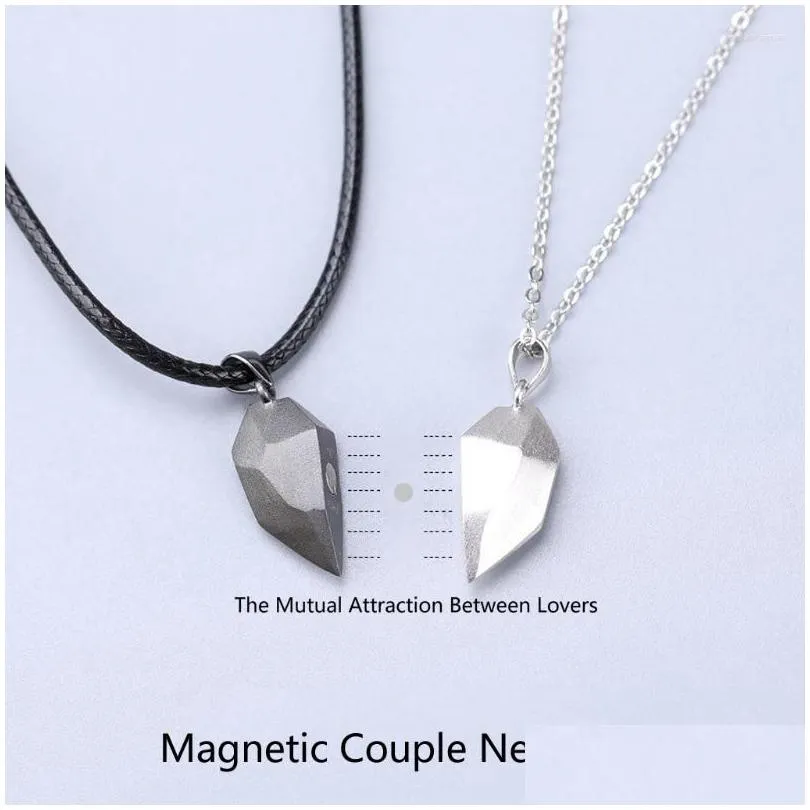 Pendant Necklaces Minimalist Lovers Matching Friendship Heart Couple Wishing Lucky Stone Magnetic Engraved Necklace Jewelry Gift