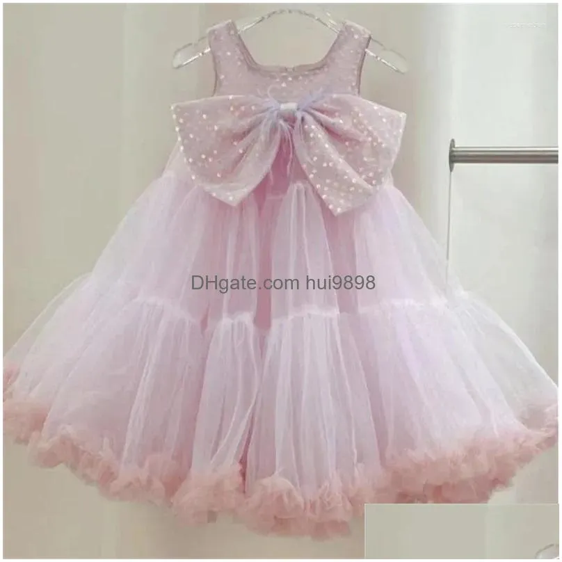 girl dresses girls big swing sequins aline dress 2023 summer childrens bow princess fluffy mesh