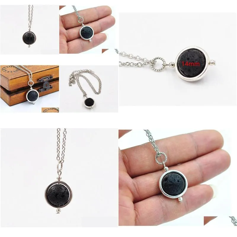 14mm Lava-rock Bead Pendant Necklace Aromatherapy Essential Oil Diffuser Necklaces Black Lava Pendant Jewelry For Women best gift