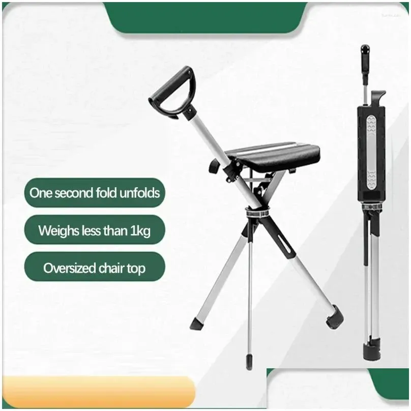 Camp Furniture Cane Chair Non-slip Crutch Folding Portable Seat Universal Elderly And Dual Use CampingChairs