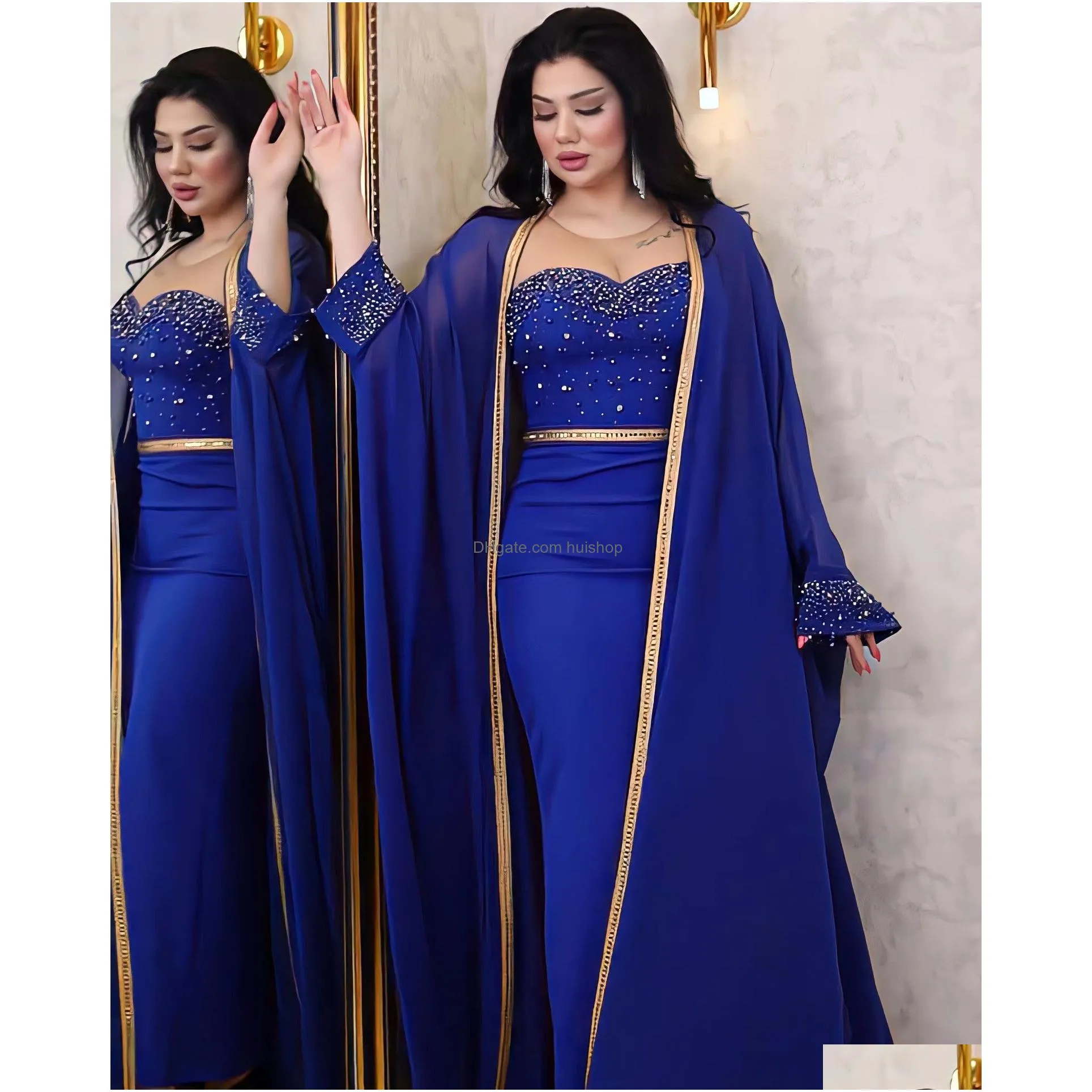middle east muslim abaya woman diamond light luxury beading two-piece dresses with cardigan elegant evening dress ramadan dress