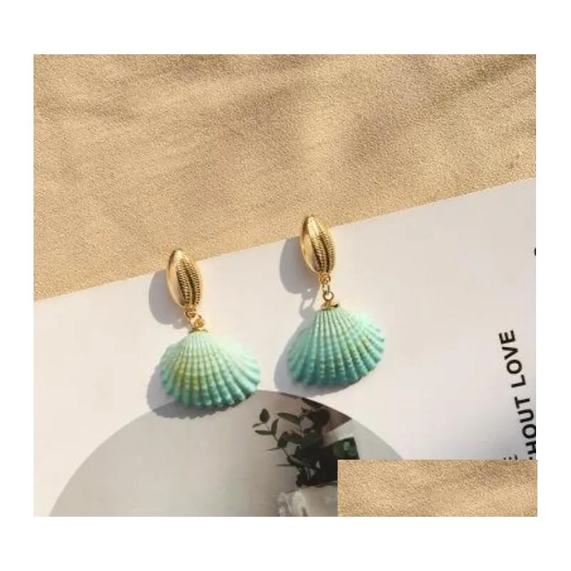 NEW Handmade Shell Dangle Earrings Bohemian Gold Irregular Seashell Conch Earring for Women Girl Lady Beach Holiday Jewelry Gift