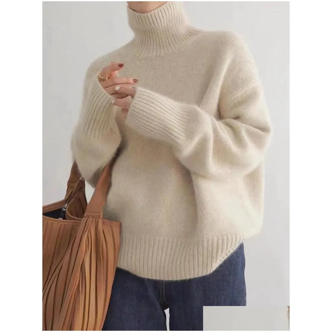 Women`s Sweaters Autumn And Winter Casual Solid Color High Neck Long Sleeve Loose Sweater