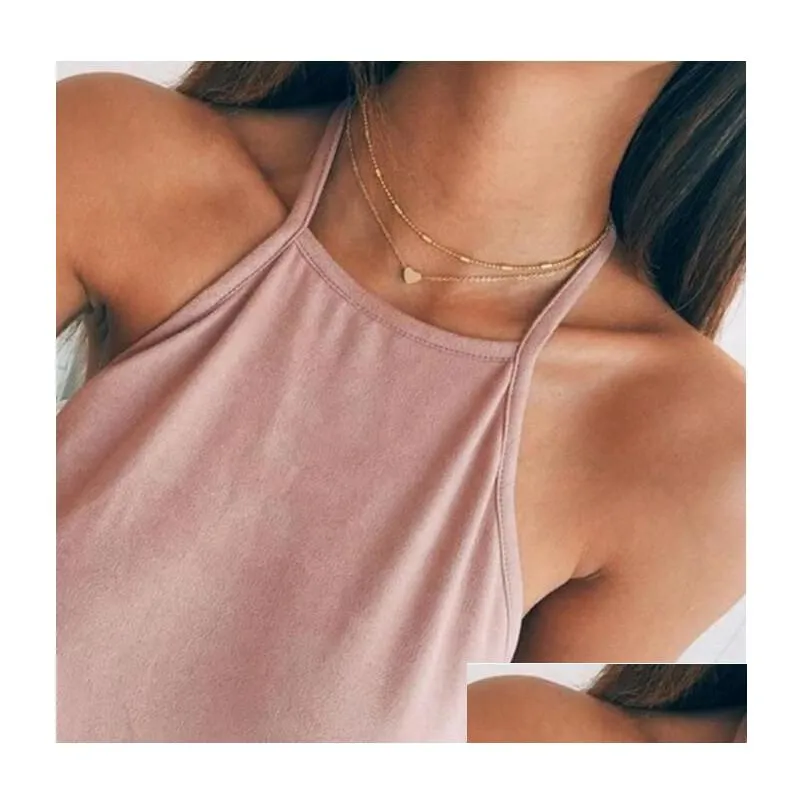 Two layer Fashion Necklace Bead Choker chains with O chain through Heart Silver gold color plated Women Gift