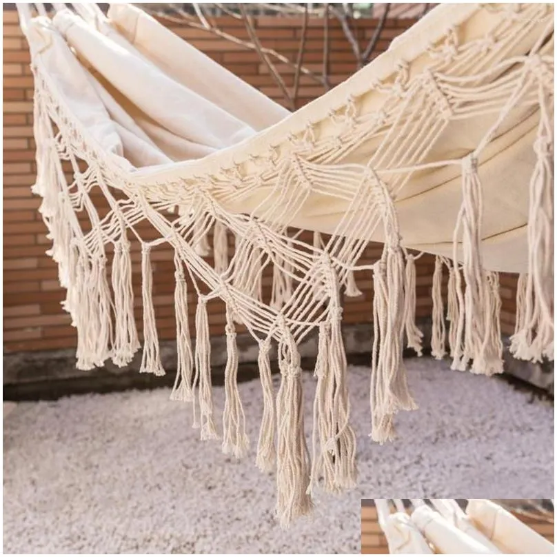 Camp Furniture Large Hammock Boho Style Brazilian Macrame Fringed Deluxe Double Net Swing Chair Indoor Hanging