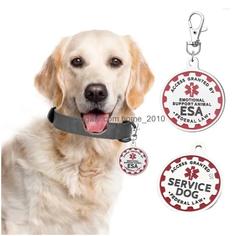 dog tag 2pcs service tags stainless steel engraved nameplate emotional support animal esa id collar accessories