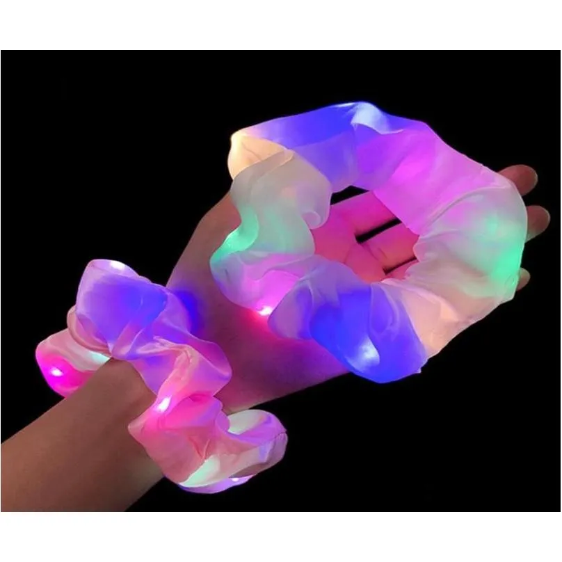 New Arrival Girls LED hair bands Luminous Scrunchies Ponytail Holder Headwear Elastic Bands Solid Color Accessories9237273