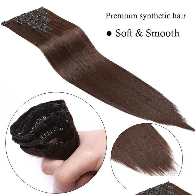 S-noilite Synthetic 8PCS/Set 18Clips Clip in Hair Extensions Long Straight Hair Extension clip in hair for women 2102174097630