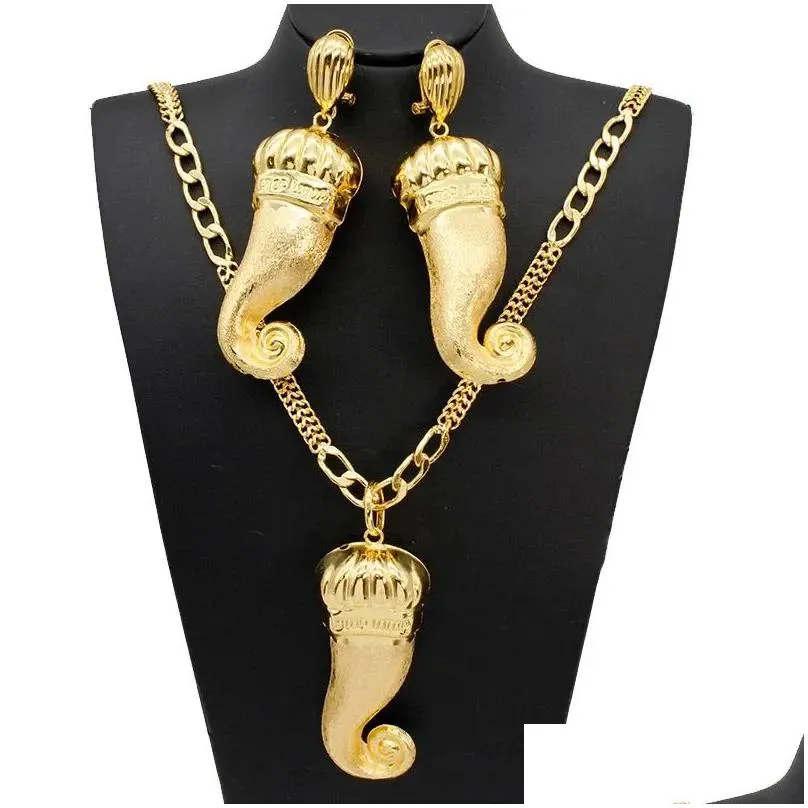 Necklace Earrings Set African For Women Fashion Eggplant Drop Large Size Pendant Nigerian Bridal Jewellery