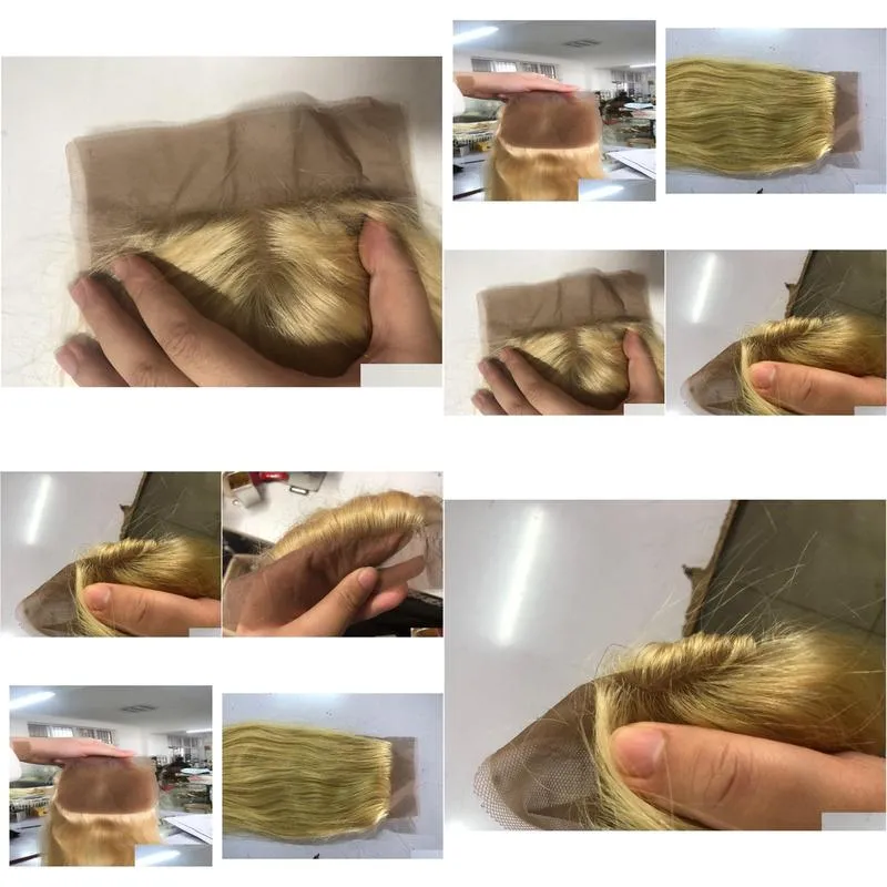 613 Blonde Human Hair Closure Silk top 4x4 Lace Closure virgin Brazilian Straight Pre Plucked5153204